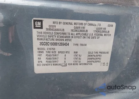 2008 Chevrolet Silverado 1500 Lt1 из США, поврежденный, VIN 2GCEC190881269434